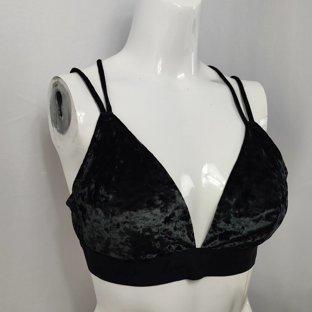 Victoria's Secret PINK Dark Green Crushed Velvet Cross Straps Bra Bralette, XL